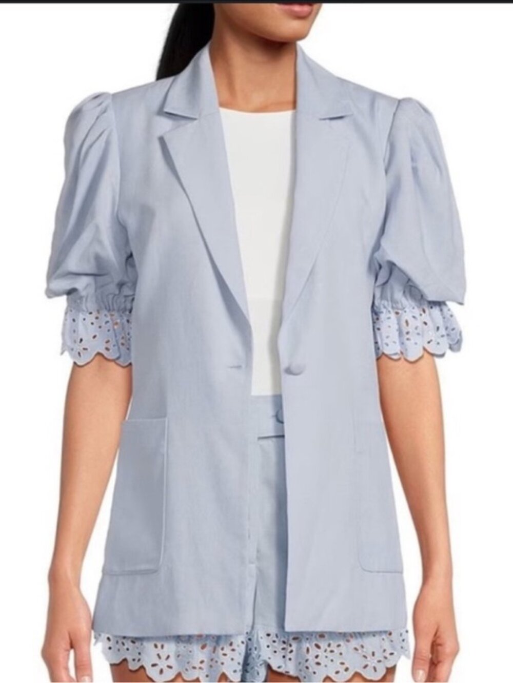 Gianni Bini Light Blue Lace Trim High Waist Top and  Shorts